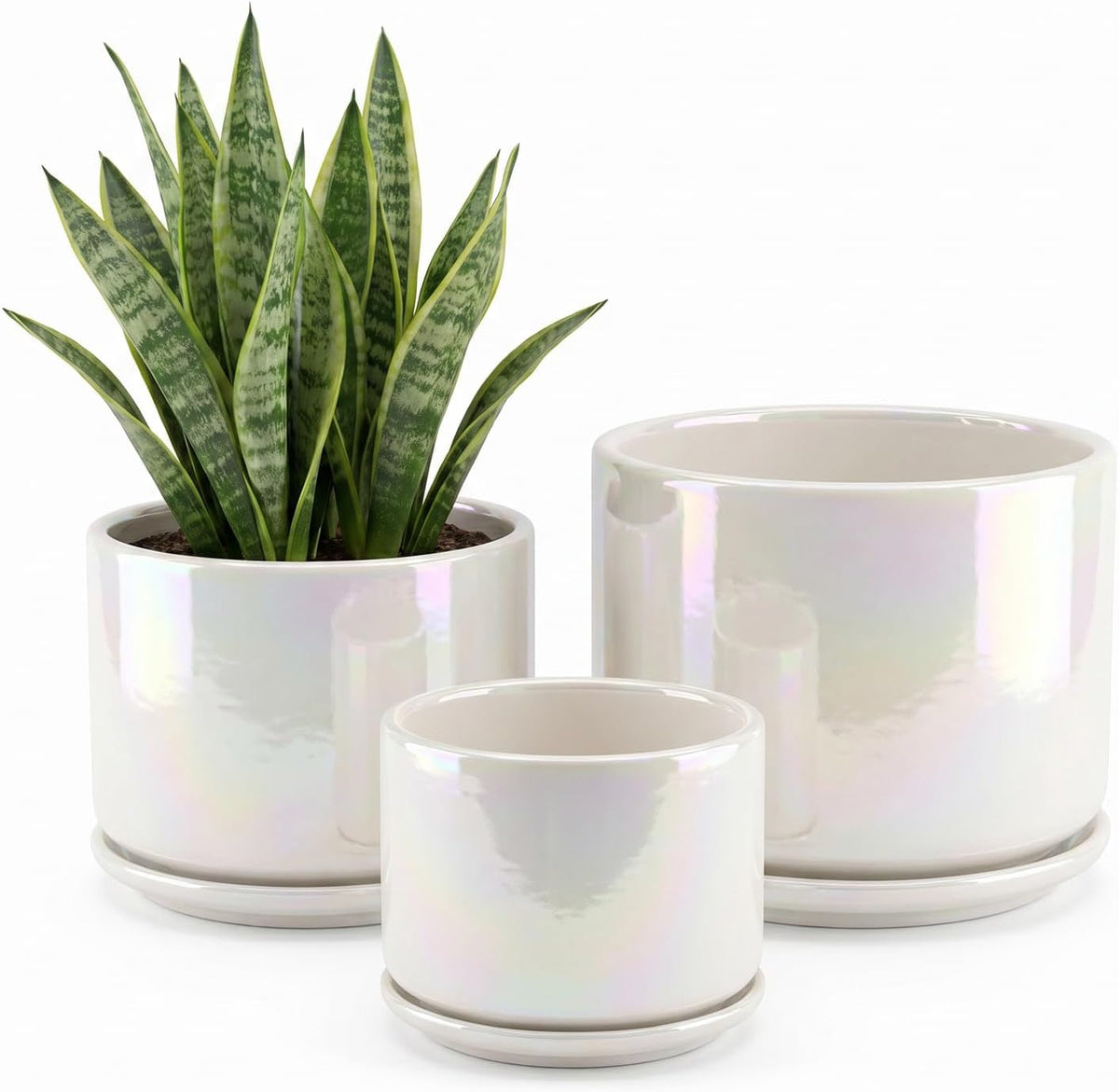 Plant Pots, 4+5+6 Inch Pots for Indoor Plants,Ceramic Planter Pot with Drainage Hole,Flower Pots for Succulent Cactus,Set of 3 - Rainbow Pearl Glaze