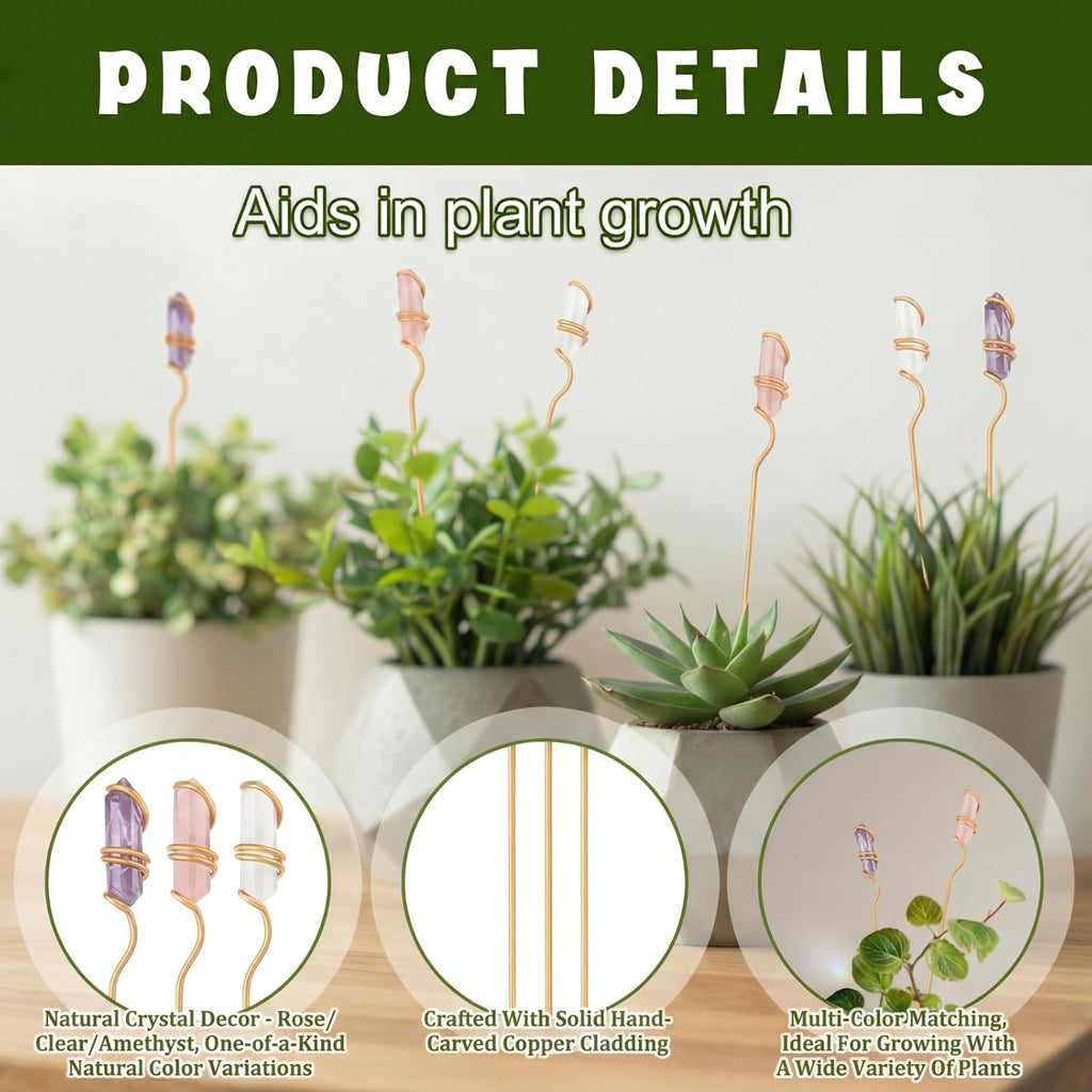 6 Pcs Metal Plant Stakes Natural Crystal Suncatcher, 9.84"