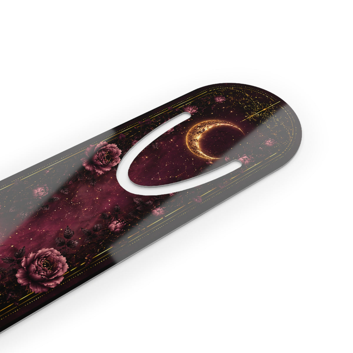 Moon & Roses Metal Bookmark — Celestial Gothic Reading Marker