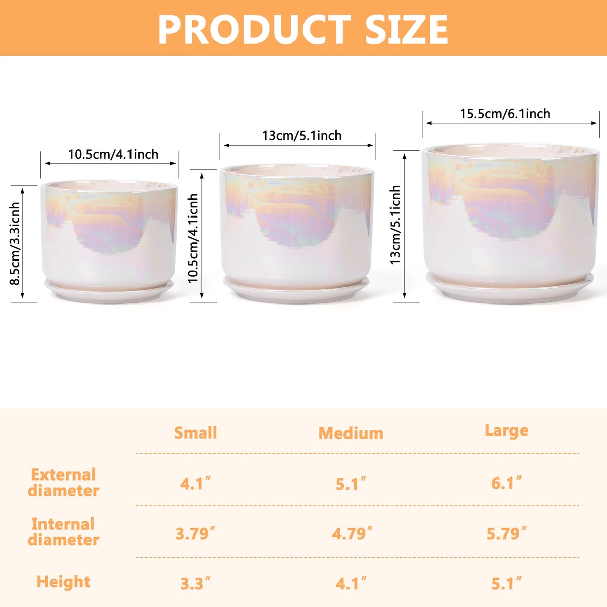 Plant Pots, 4+5+6 Inch Pots for Indoor Plants,Ceramic Planter Pot with Drainage Hole,Flower Pots for Succulent Cactus,Set of 3 - Rainbow Pearl Glaze