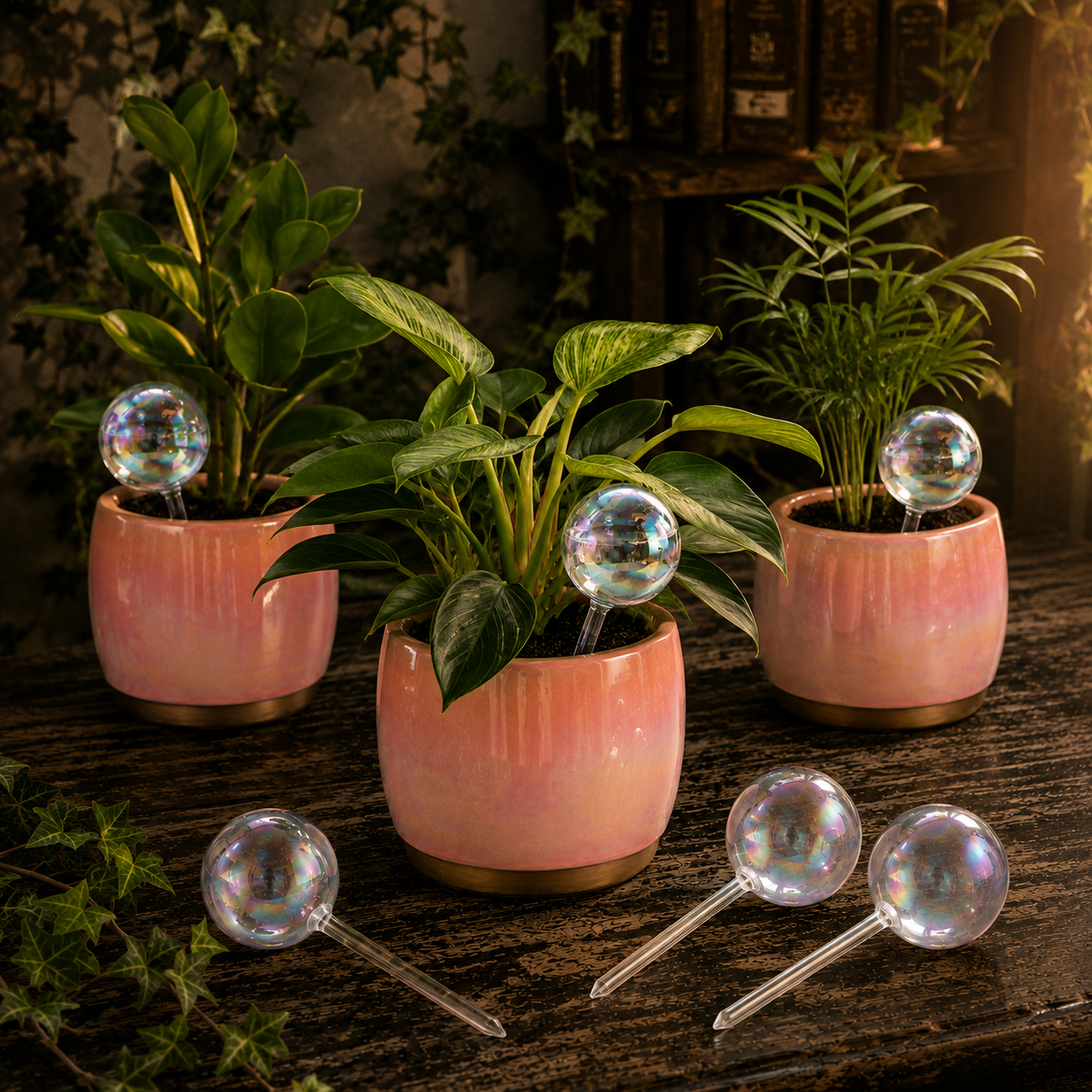 Large Iridescent Plant Watering Globes, Extra-Thick Glass, 6 Pack