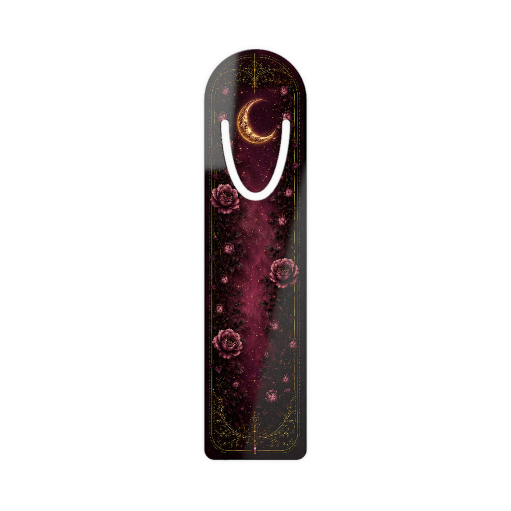 Moon & Roses Metal Bookmark — Celestial Gothic Reading Marker