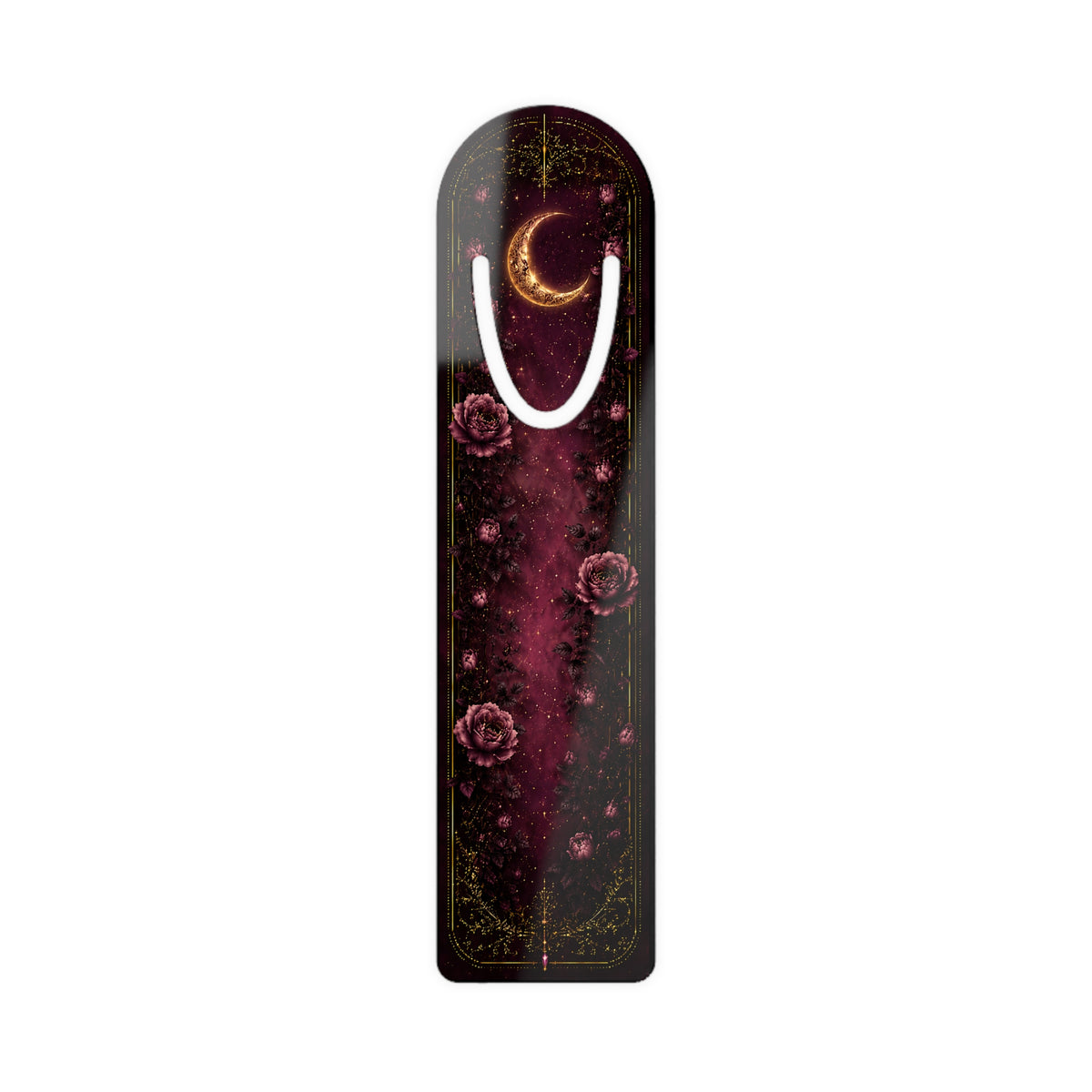 Moon & Roses Metal Bookmark — Celestial Gothic Reading Marker