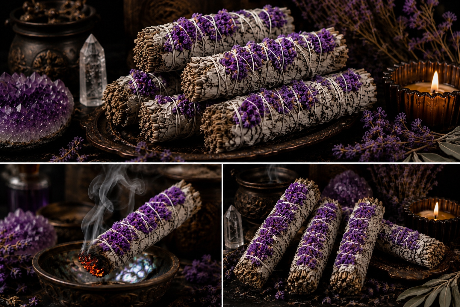 White Sage & Purple Sinuata Smudge Stick - 4”