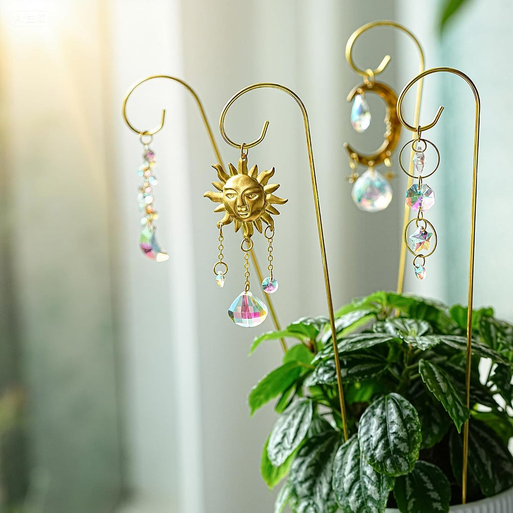 6PCS Small Trellis with Crystal Sun Catchers for Mini Potted Plants Gifts