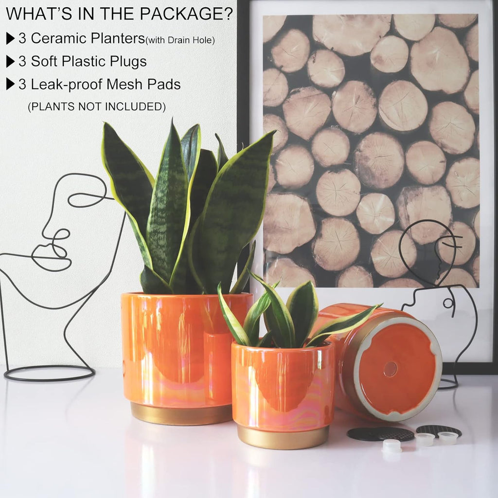 Ceramic Plant Pots for Indoor Plants, Planters with Drainage Holes
