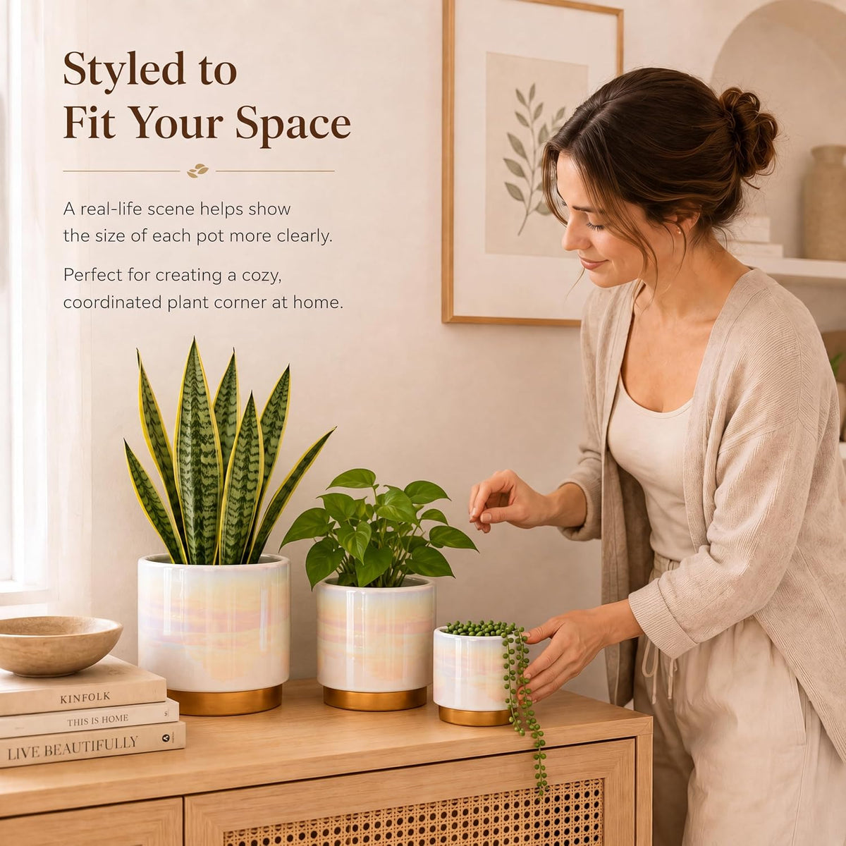 Ceramic Plant Pots for Indoor Plants, Planters with Drainage Holes