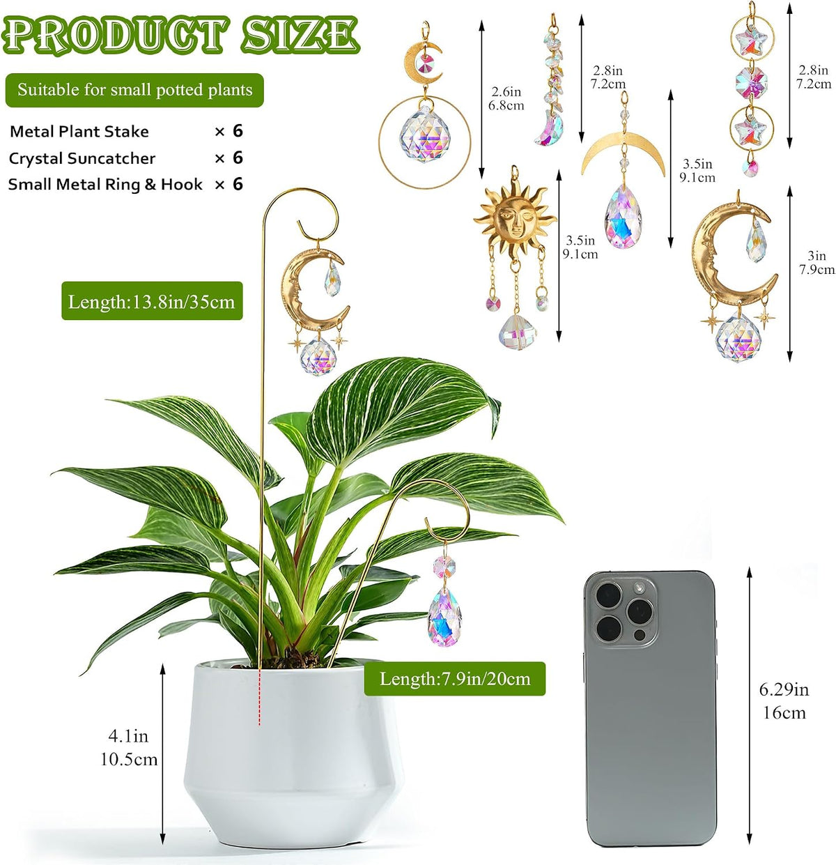 6PCS Small Trellis with Crystal Sun Catchers for Mini Potted Plants Gifts