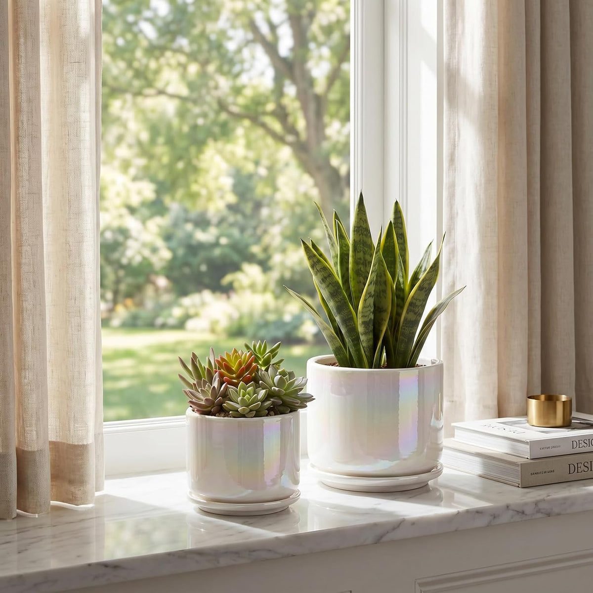Plant Pots, 4+5+6 Inch Pots for Indoor Plants,Ceramic Planter Pot with Drainage Hole,Flower Pots for Succulent Cactus,Set of 3 - Rainbow Pearl Glaze