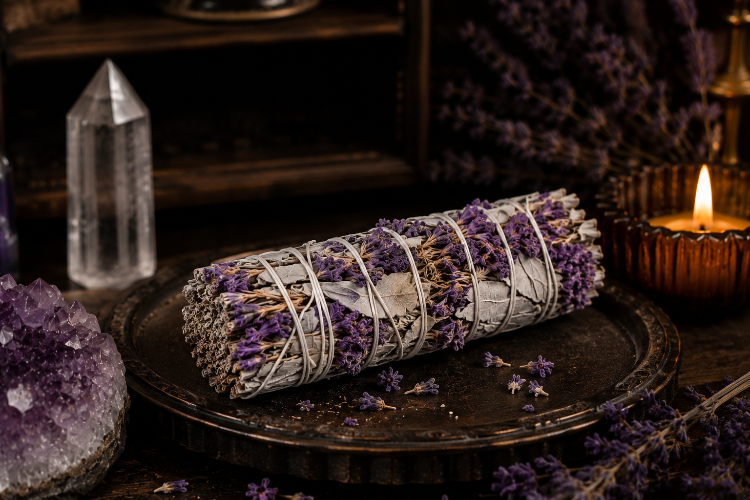 White Sage & Purple Sinuata Smudge Stick - 4”