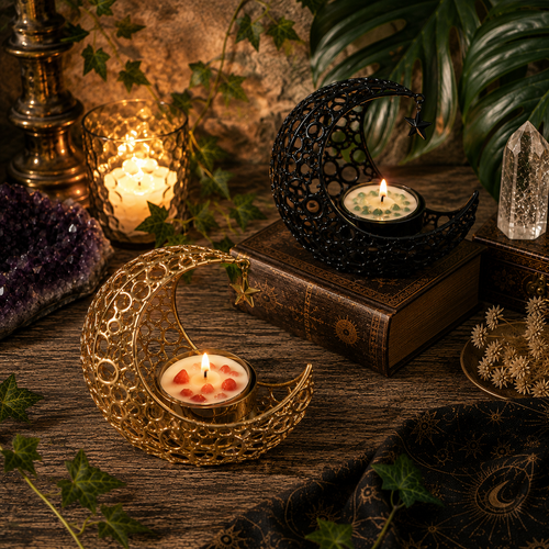 Celestial Crescent & Hanging Star Tealight Candle Holder