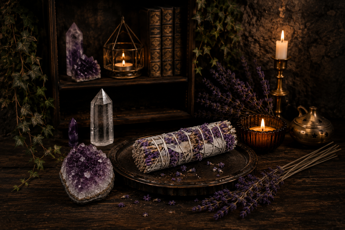 White Sage & Purple Sinuata Smudge Stick - 4”