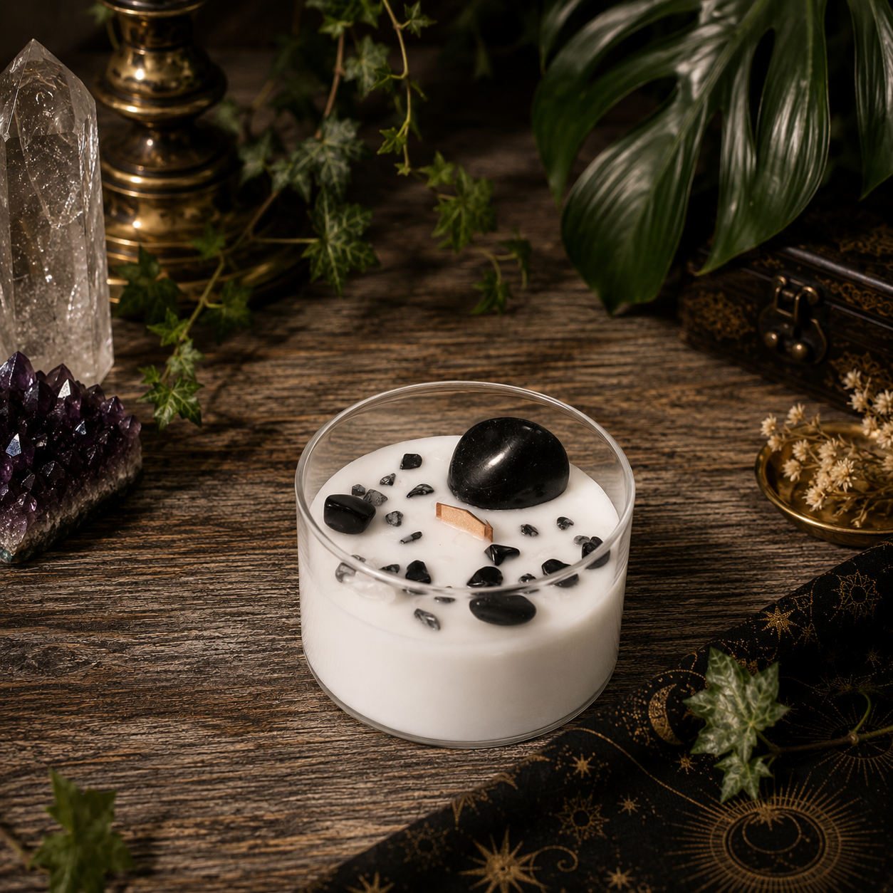 Cosmic Gemstone Aromatherapy Candle – Hand-Poured Soy Wax with Raw Crystals