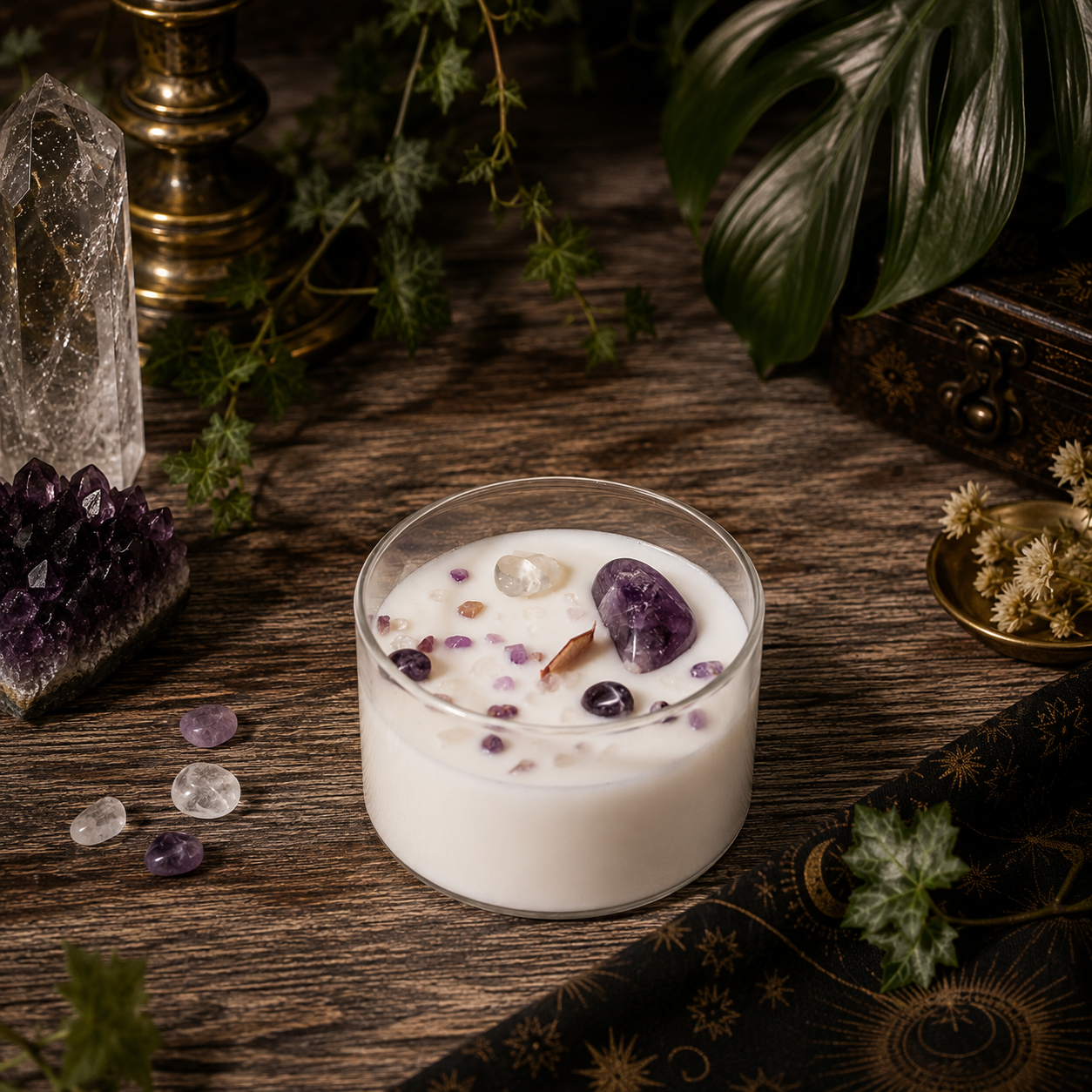 Cosmic Gemstone Aromatherapy Candle – Hand-Poured Soy Wax with Raw Crystals