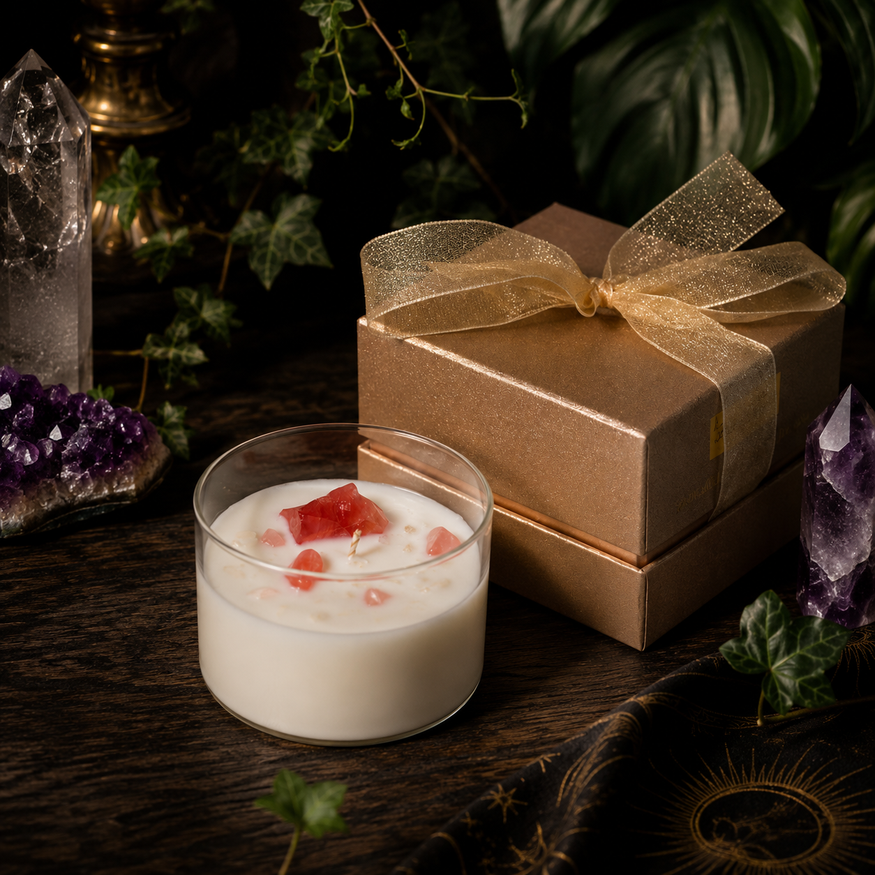 Cosmic Gemstone Aromatherapy Candle – Hand-Poured Soy Wax with Raw Crystals