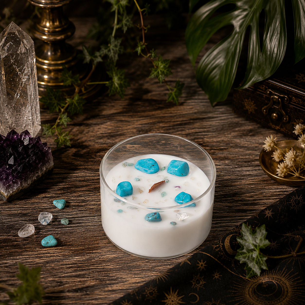 Cosmic Gemstone Aromatherapy Candle – Hand-Poured Soy Wax with Raw Crystals