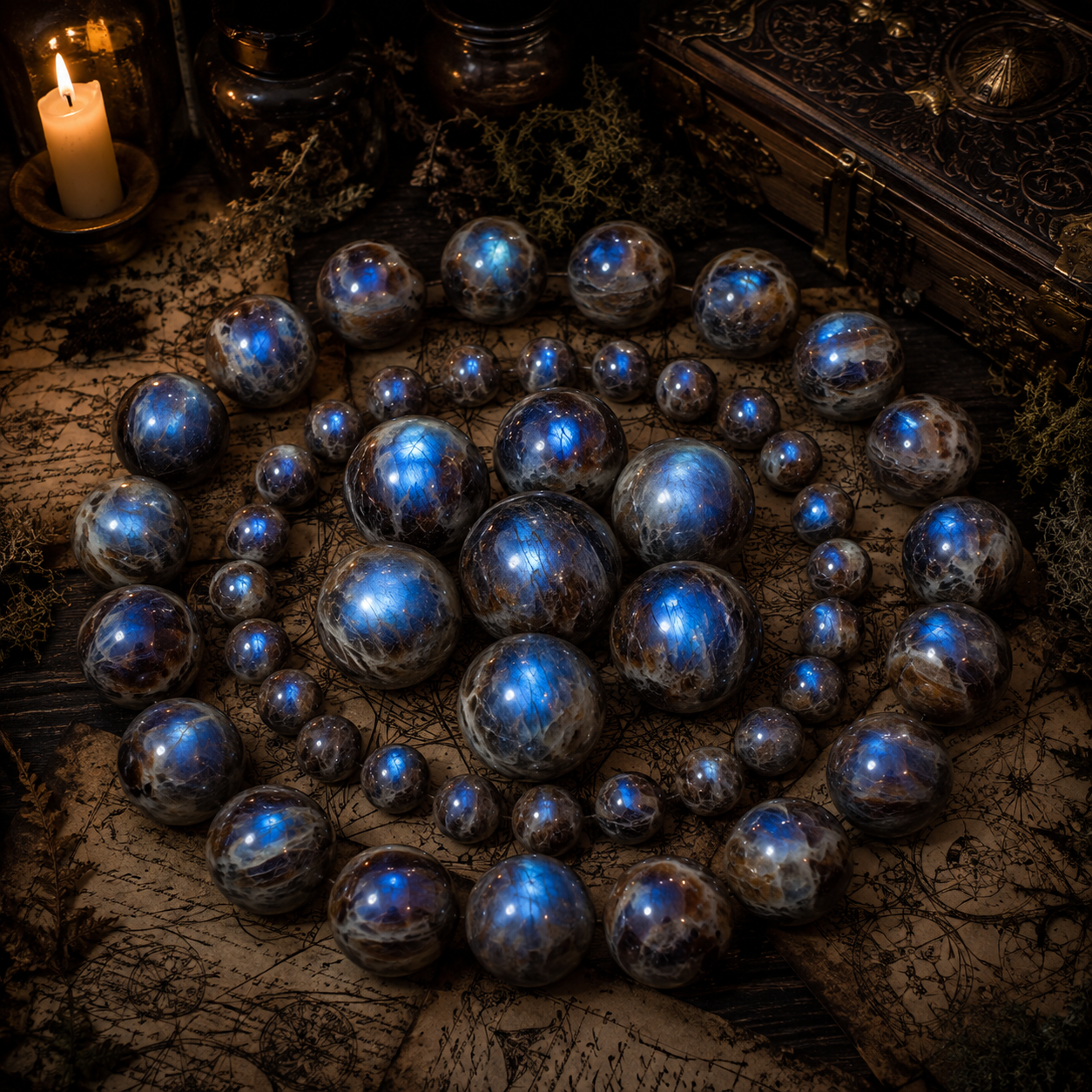 Natural Blue Moonstone Crystal Sphere - High Flash Polished Stone