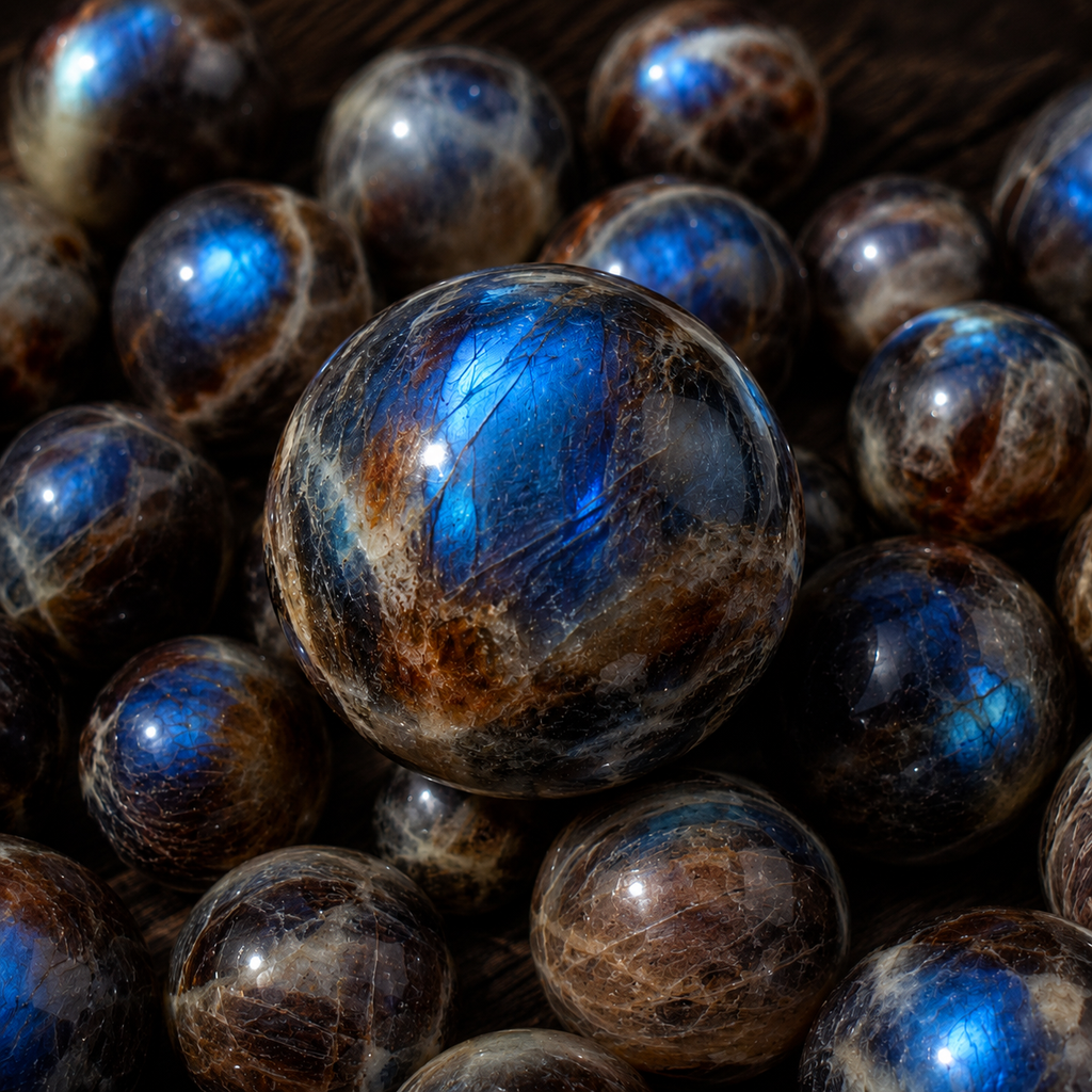 Natural Blue Moonstone Crystal Sphere - High Flash Polished Stone