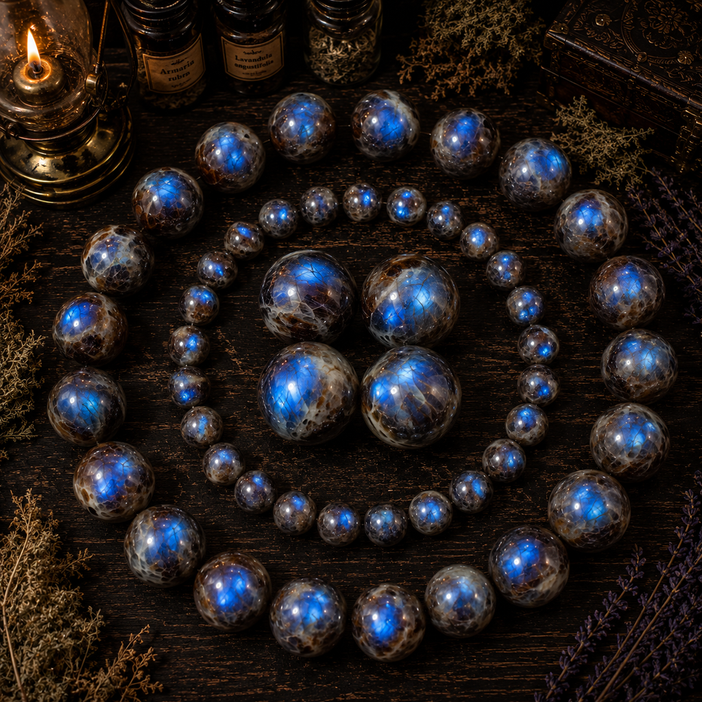Natural Blue Moonstone Crystal Sphere - High Flash Polished Stone