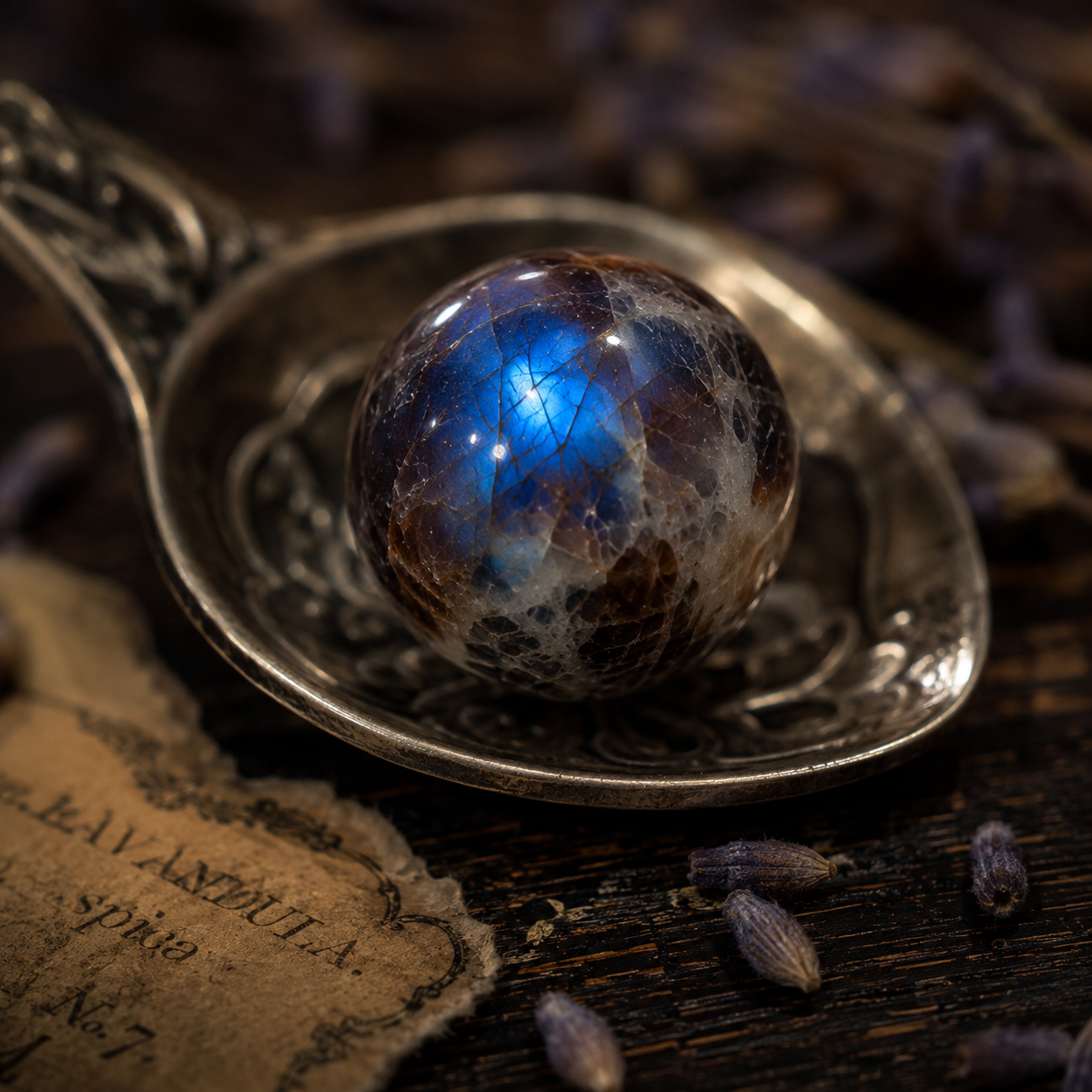 Natural Blue Moonstone Crystal Sphere - High Flash Polished Stone