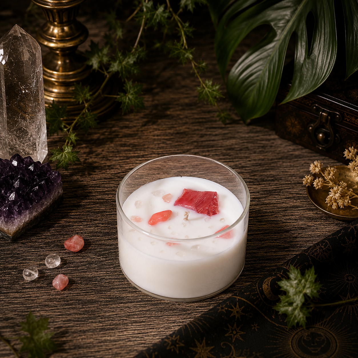 Cosmic Gemstone Aromatherapy Candle – Hand-Poured Soy Wax with Raw Crystals