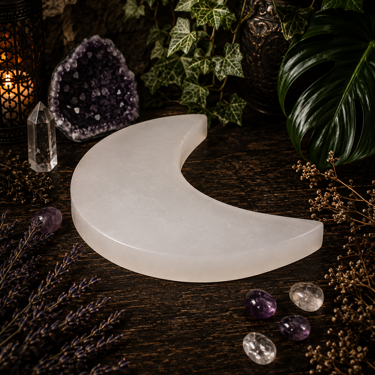 Sacred Selenite Crescent Moon Plate – Cleansing & Energetic Amplification Tray