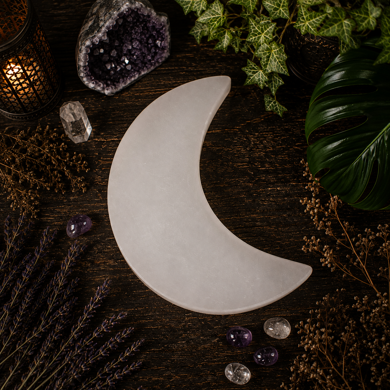 Sacred Selenite Crescent Moon Plate – Cleansing & Energetic Amplification Tray