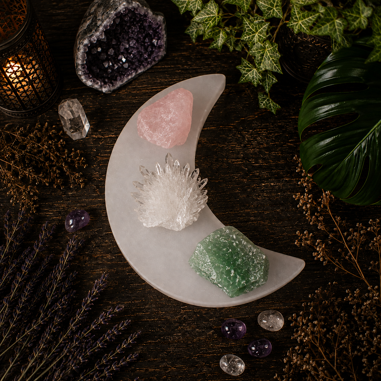 Sacred Selenite Crescent Moon Plate – Cleansing & Energetic Amplification Tray