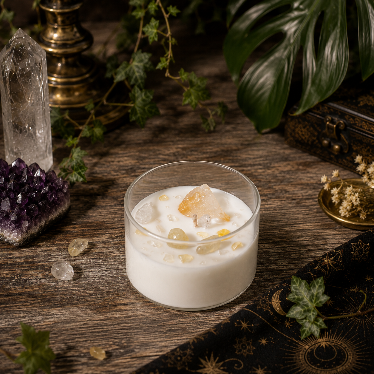 Cosmic Gemstone Aromatherapy Candle – Hand-Poured Soy Wax with Raw Crystals