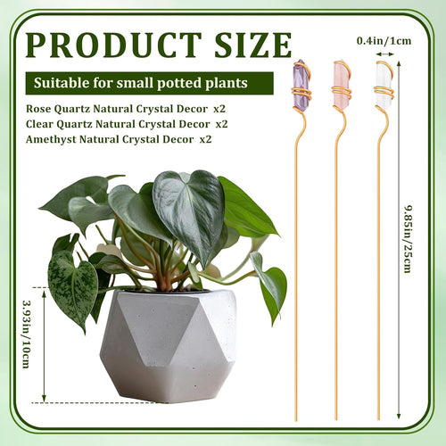 6 Pcs Metal Plant Stakes Natural Crystal Suncatcher, 9.84"