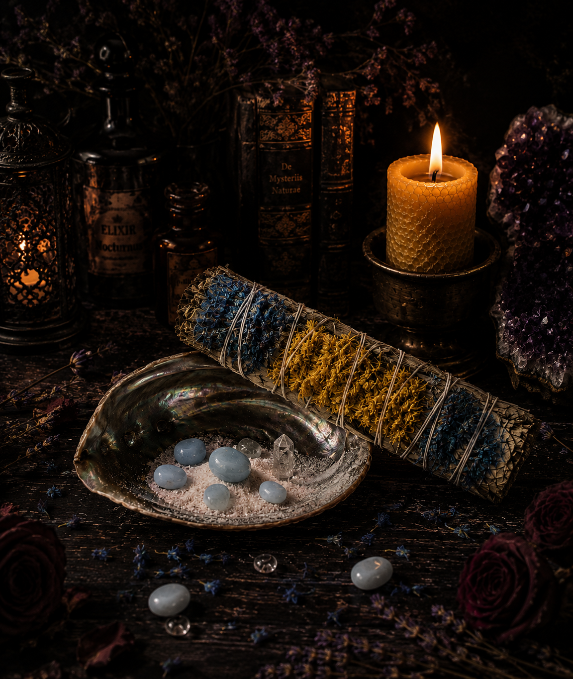 White Sage, Yerba Santa & Blue Statice Smudge Stick- 4"