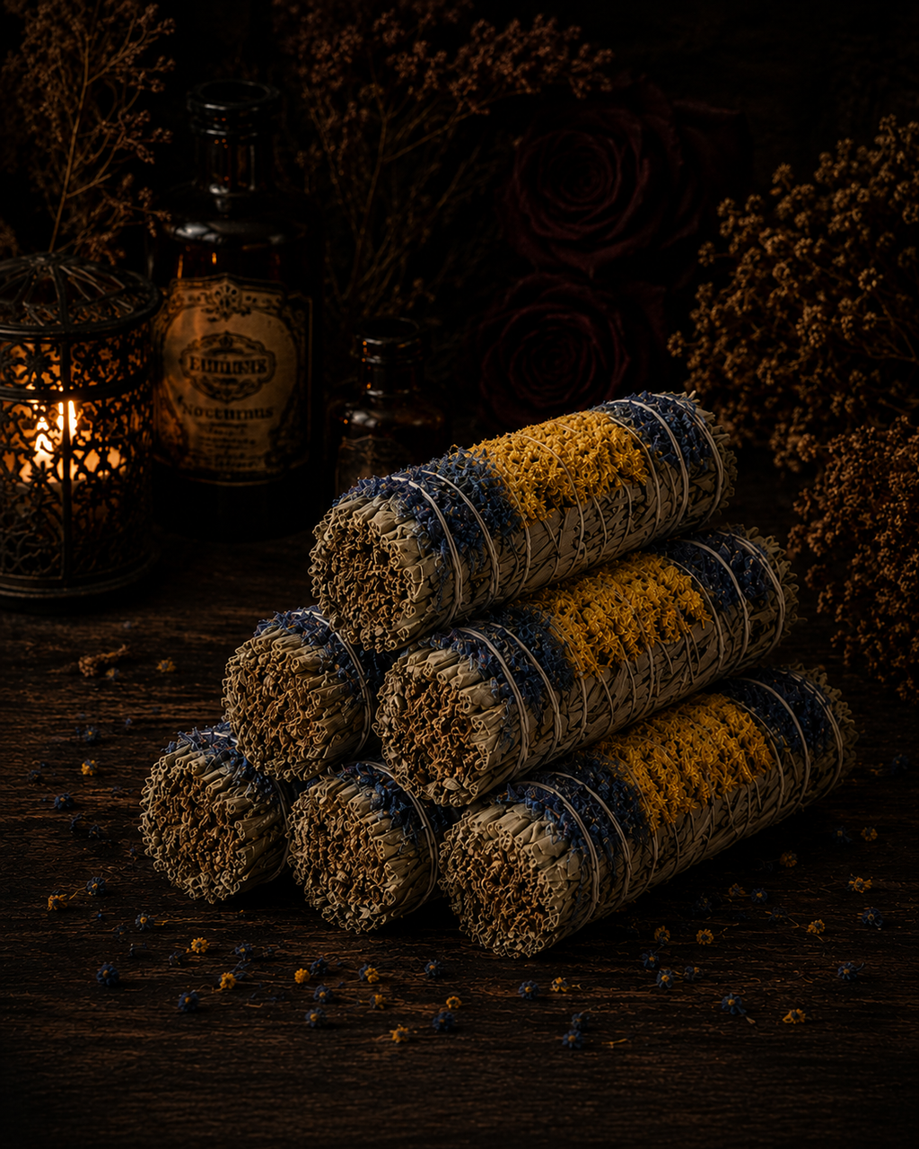White Sage, Yerba Santa & Blue Statice Smudge Stick- 4"