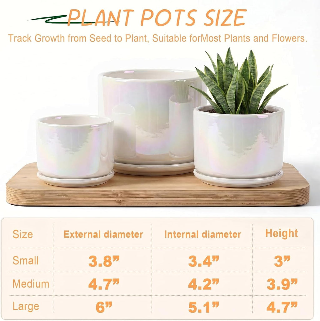 Plant Pots, 4+5+6 Inch Pots for Indoor Plants,Ceramic Planter Pot with Drainage Hole,Flower Pots for Succulent Cactus,Set of 3 - Rainbow Pearl Glaze