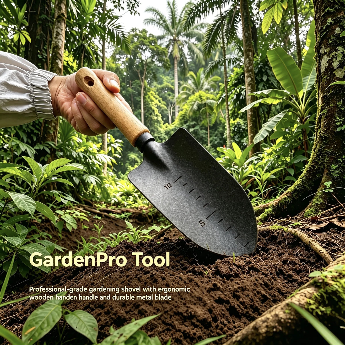 3 Piece Garden Tools Gift Minimalism Gardening Tool Set with Wood Handle, Succulent Plant Transplant Trowel, 3 Pieces Include 1 Narrow Trowel,1 Wide Trowel and 1 Garden Rake