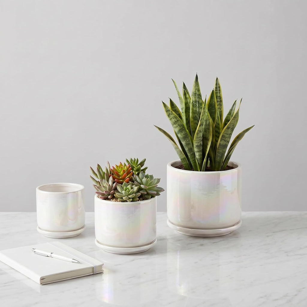 Plant Pots, 4+5+6 Inch Pots for Indoor Plants,Ceramic Planter Pot with Drainage Hole,Flower Pots for Succulent Cactus,Set of 3 - Rainbow Pearl Glaze