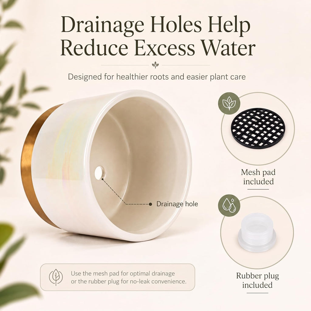 Ceramic Plant Pots for Indoor Plants, Planters with Drainage Holes