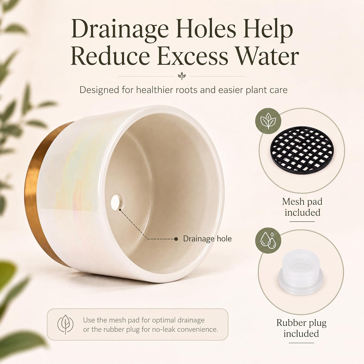 Ceramic Plant Pots for Indoor Plants, Planters with Drainage Holes