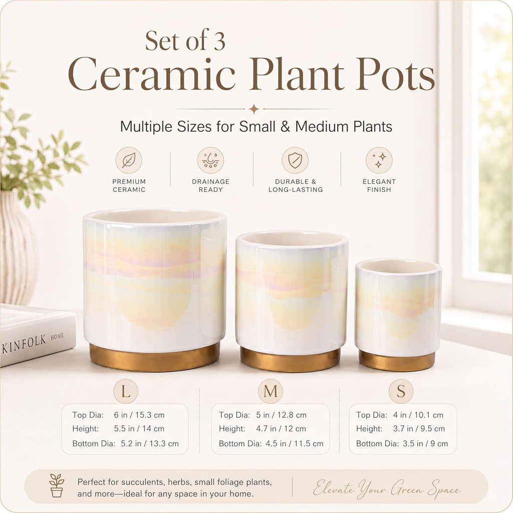 Ceramic Plant Pots for Indoor Plants, Planters with Drainage Holes