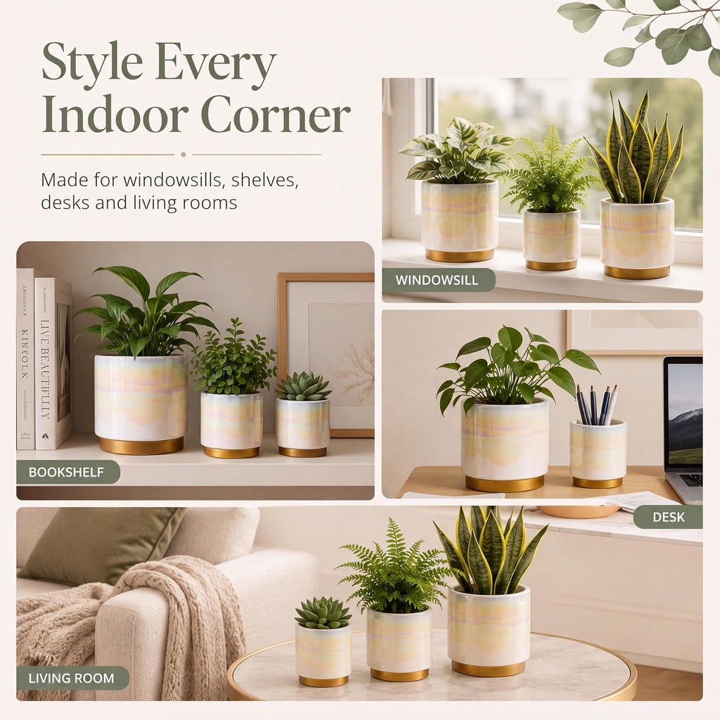 Ceramic Plant Pots for Indoor Plants, Planters with Drainage Holes