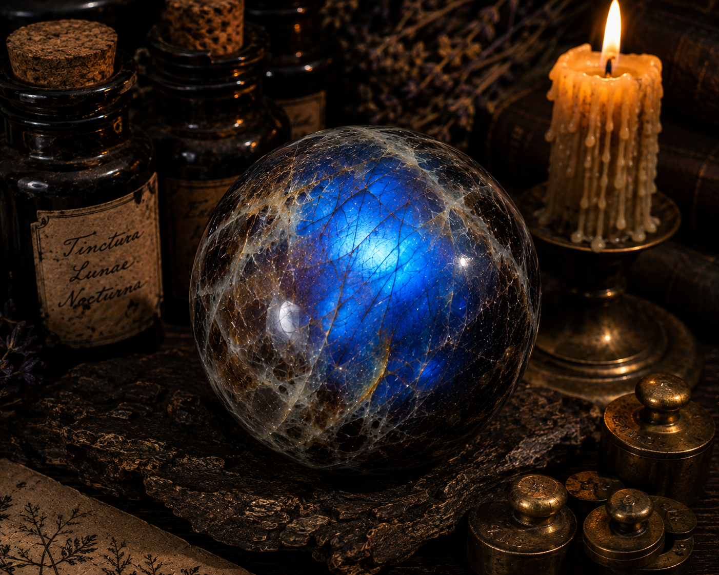 Natural Blue Moonstone Crystal Sphere - High Flash Polished Stone